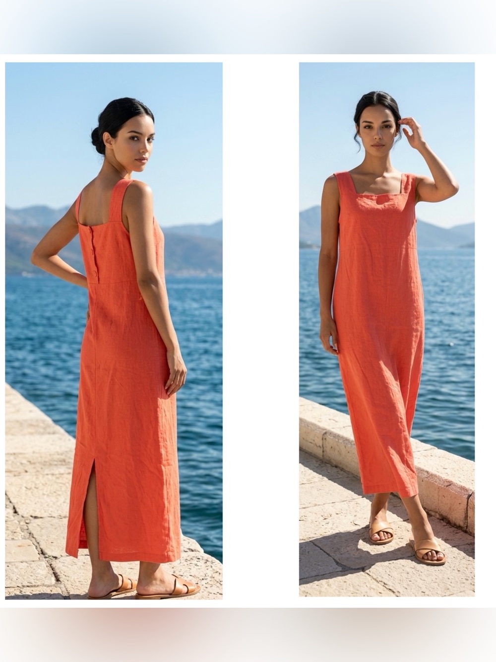 Victoria Holley Women Vintage Sz 12 Sleeveless Coral Linen blend Maxi Dress